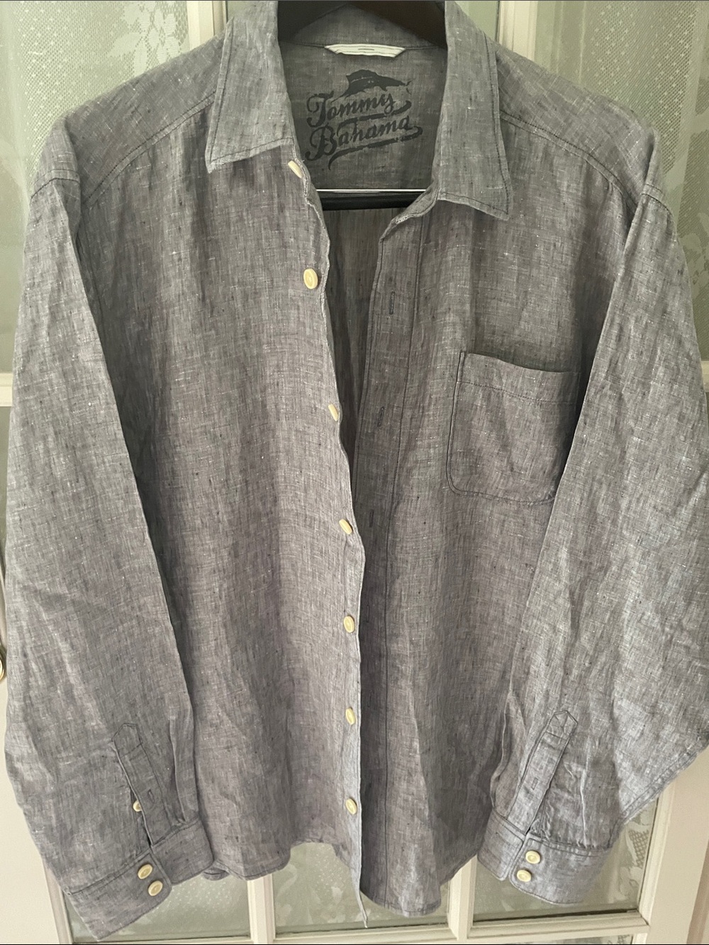 Tommy Bahama Men's Casual Linen Button-Down Shirt - Heather Slate Blue